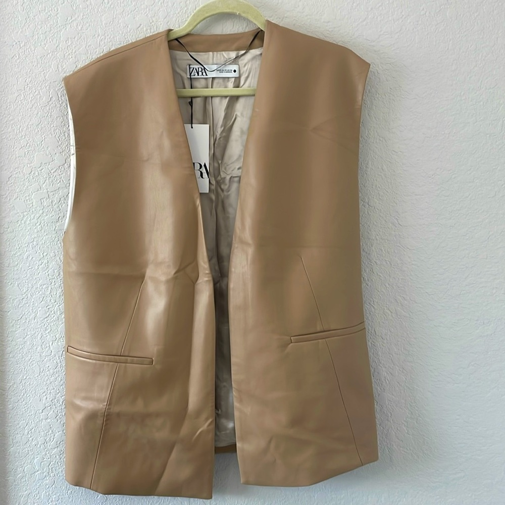 NWT Zara Oversized Faux Leather Vest Sz XS